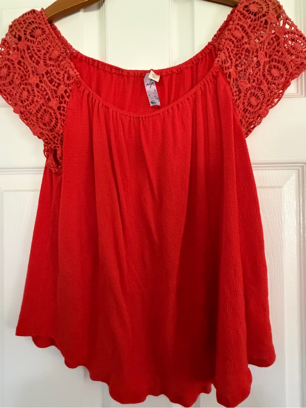 Alya Red Crochet-Sleeve Top